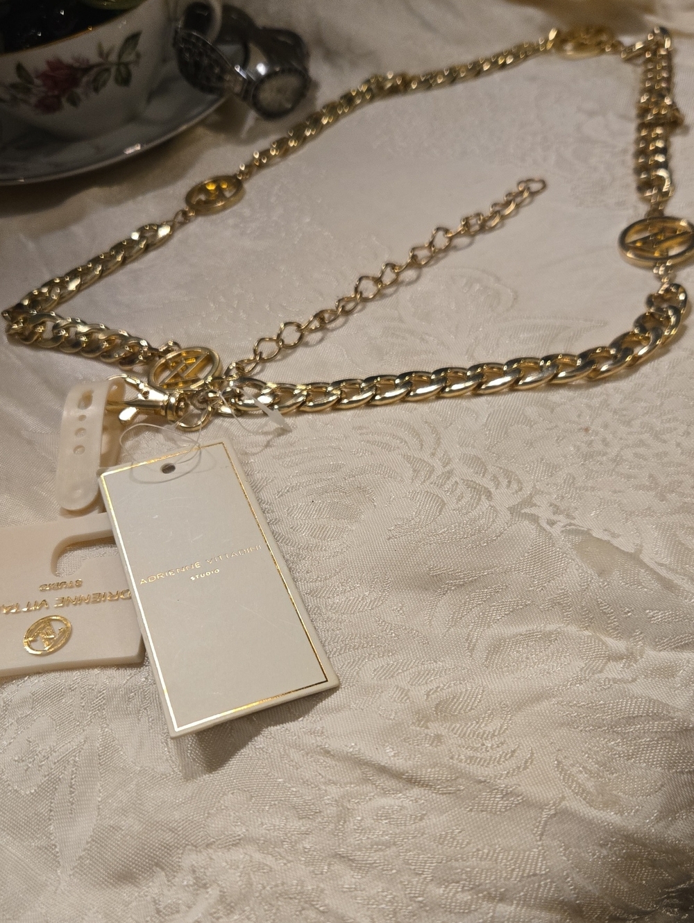 Adrienne Vittadini Gold-Tone Logo Medallion Chain Necklace
